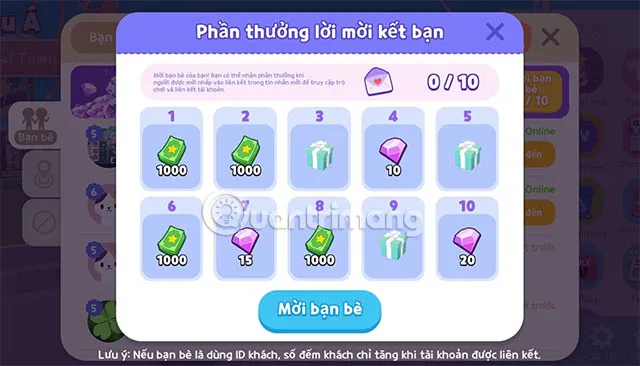 Màn hình mời bạn bè trong Play Together, một cách để kiếm thêm kim cương miễn phí