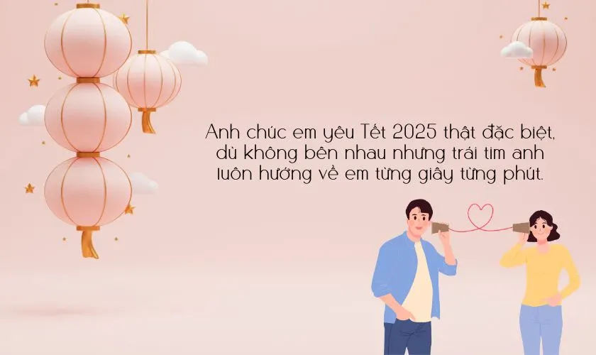 Cặp đôi nhìn về phía xa với nụ cười, gửi gắm lời chúc năm mới cho người yêu ở xa