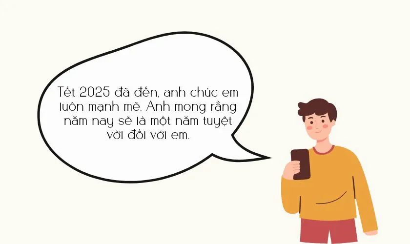 Cặp đôi hạnh phúc mỉm cười, gửi tin nhắn dài chúc năm mới bạn gái