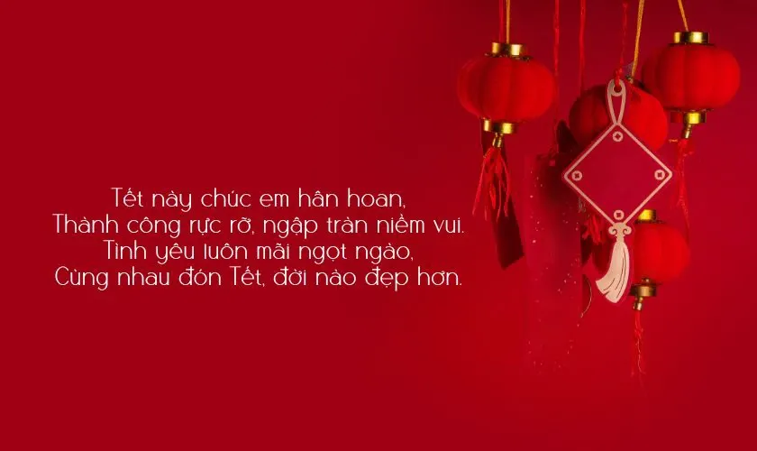 Cặp đôi lãng mạn dưới hoa đào ngày Tết, minh họa thơ chúc năm mới người yêu