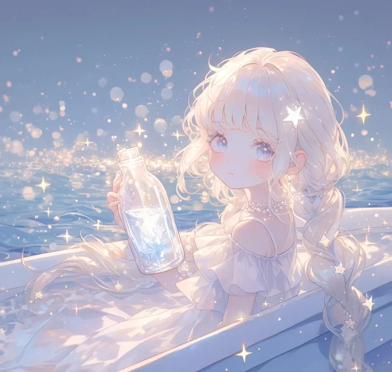 Bảo Bình nữ anime dễ thương với bình nước biểu tượng của cung hoàng đạo