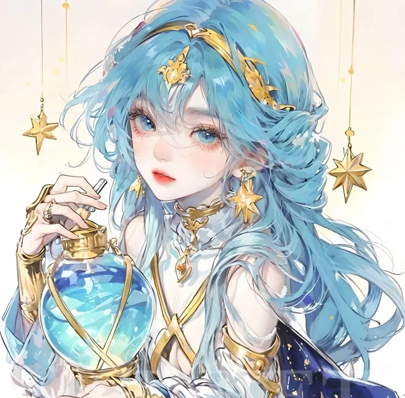 Nữ Bảo Bình anime với biểu cảm bất cần, đầy phóng khoáng