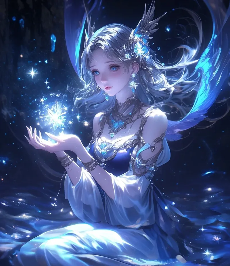 Ảnh anime cung Bảo Bình nữ với thiết kế đồ họa ấn tượng, futuristic
