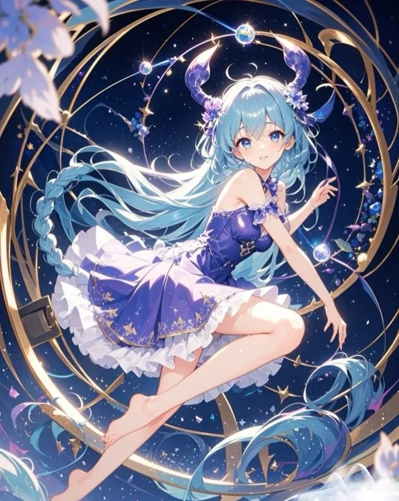 Nữ Bảo Bình anime với vương miện, thể hiện sự cao quý, quyền lực
