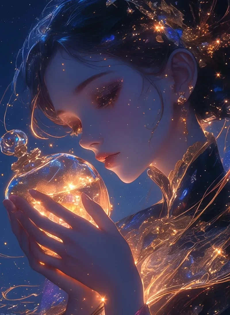 Hình nền cô gái cung Bảo Bình anime với ánh mắt thông minh, khí chất thanh cao