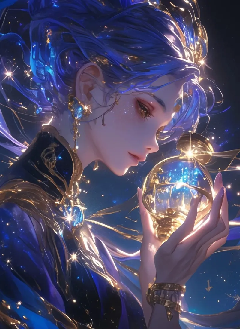 Ảnh anime Bảo Bình nữ trong khung cảnh mơ màng, biểu cảm tinh tế