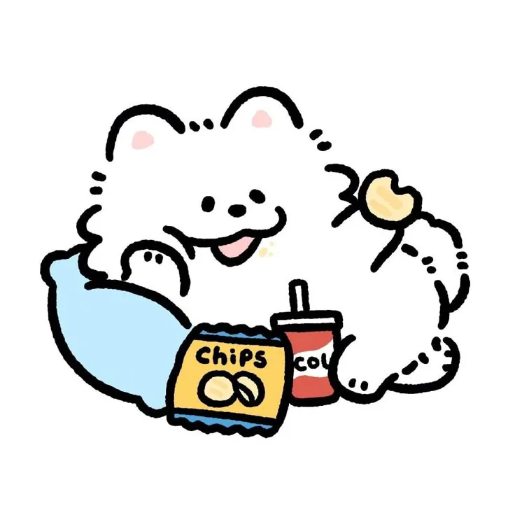 Chú chó chibi đáng yêu thưởng thức bánh ngọt trên nền hồng