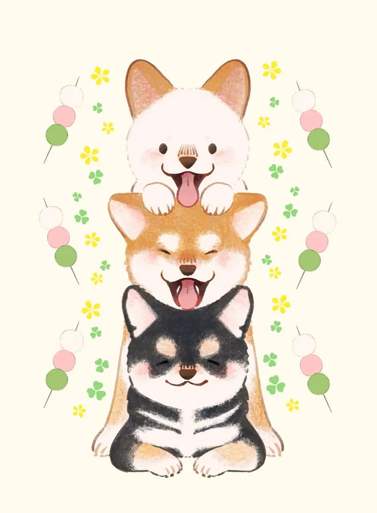 Ba chú chó chibi đủ màu sắc cùng nhau vui đùa, thể hiện tình bạn dễ thương