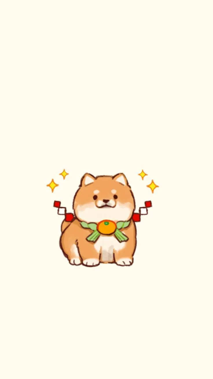 Bé chó Shiba chibi với má hồng và biểu cảm ngây thơ, cực kỳ dễ thương