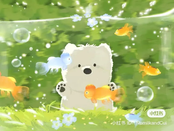 Bé cún chibi đáng yêu say mê ngắm nhìn bể cá đầy màu sắc