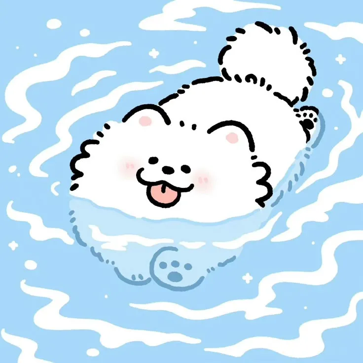Chú chó chibi đeo kính bơi đang vẫy vùng dưới nước trong hồ bơi