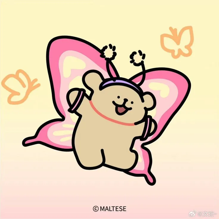 Chú chó chibi dễ thương hóa trang thành bướm với đôi cánh màu vàng