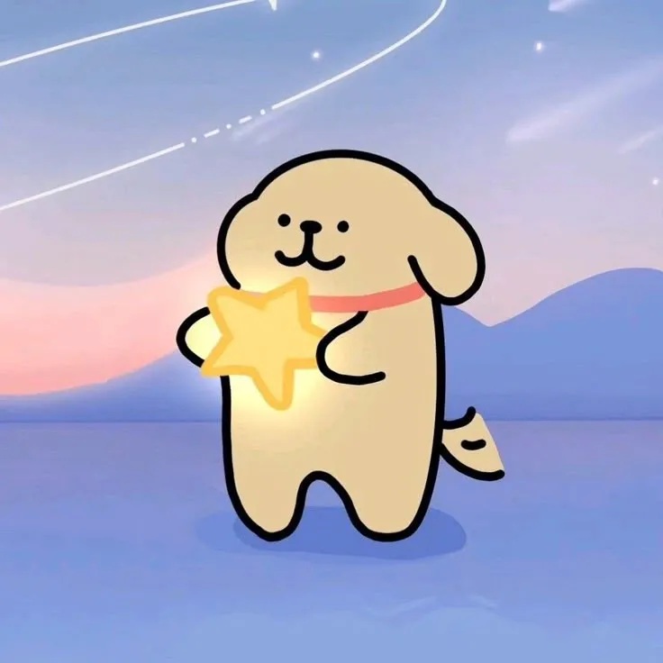 Chú chó chibi dễ thương ôm ngôi sao màu vàng, mang đến cảm giác ấm áp