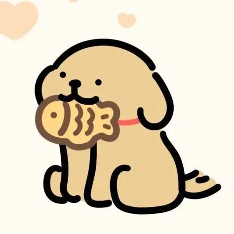 Chú chó chibi với chiếc bánh cá yêu thích, biểu cảm hạnh phúc