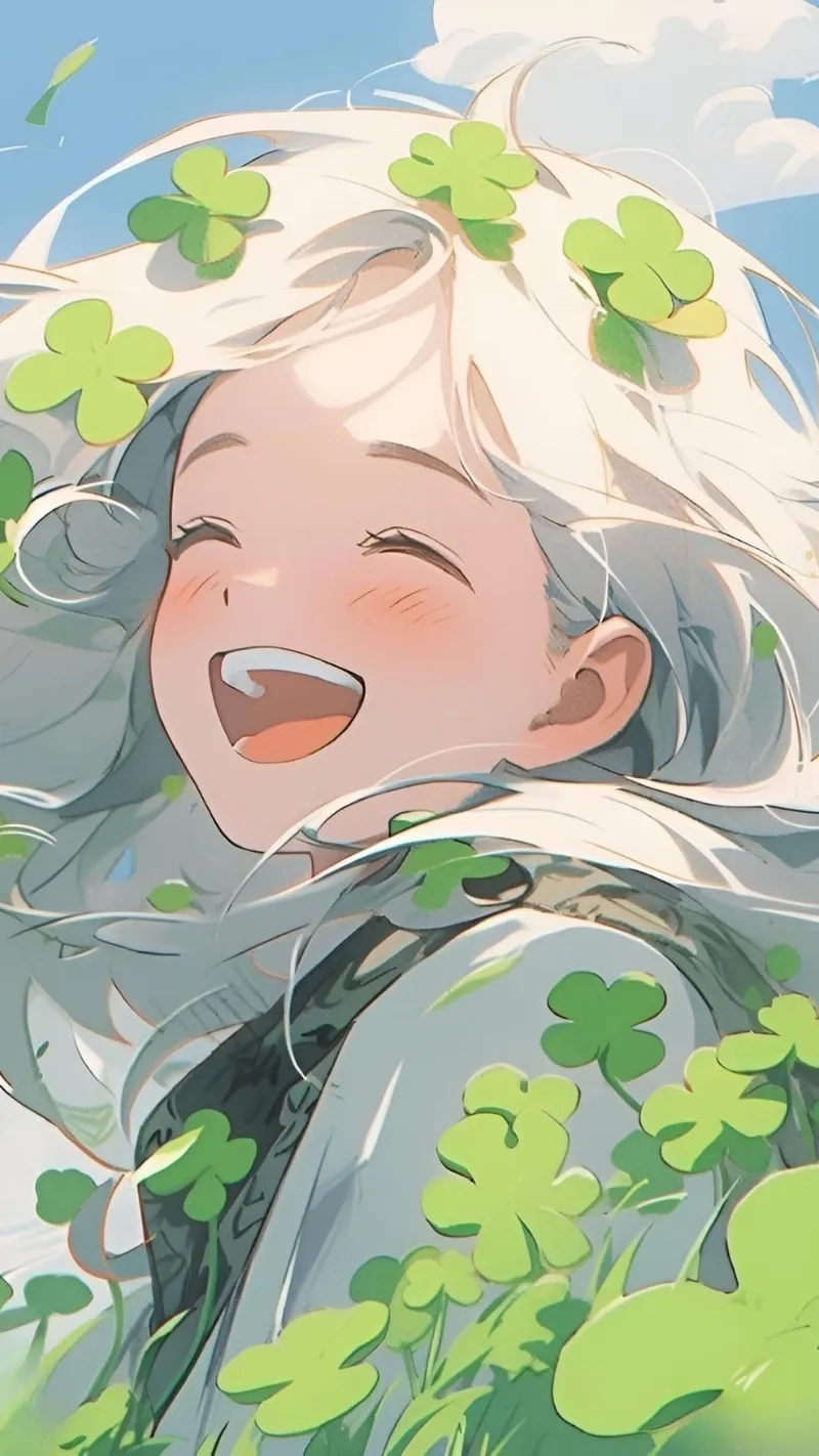 Cỏ 4 lá hình nền anime cận cảnh