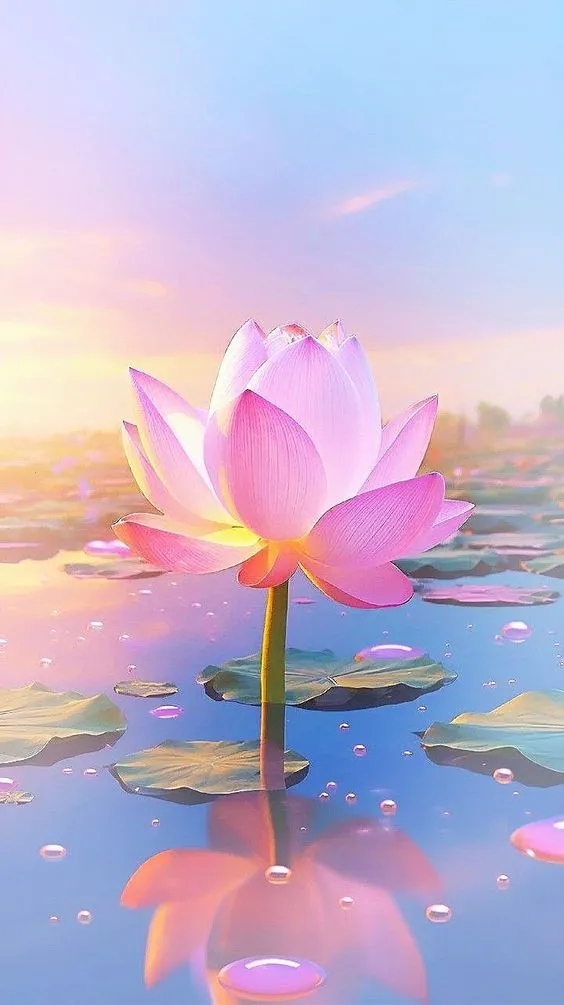 Bông sen hồng 3D nổi bật trên mặt nước, mang vẻ đẹp siêu thực.