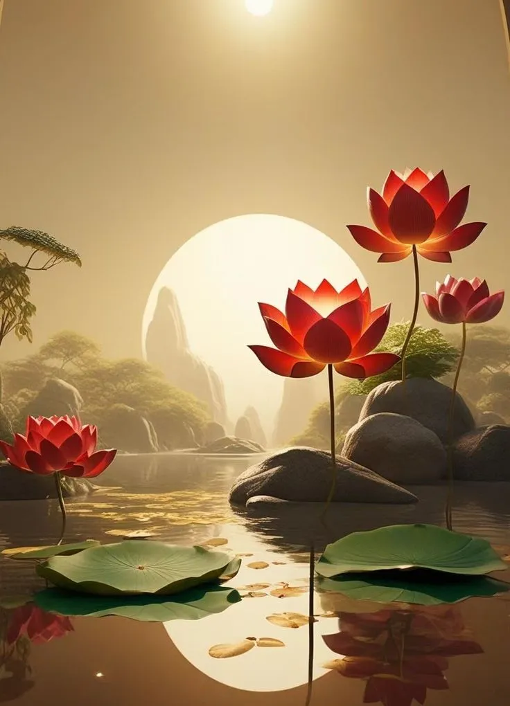 Hình nền hoa sen hồng 3D với hiệu ứng ánh sáng, tạo nên khung cảnh lãng mạn.