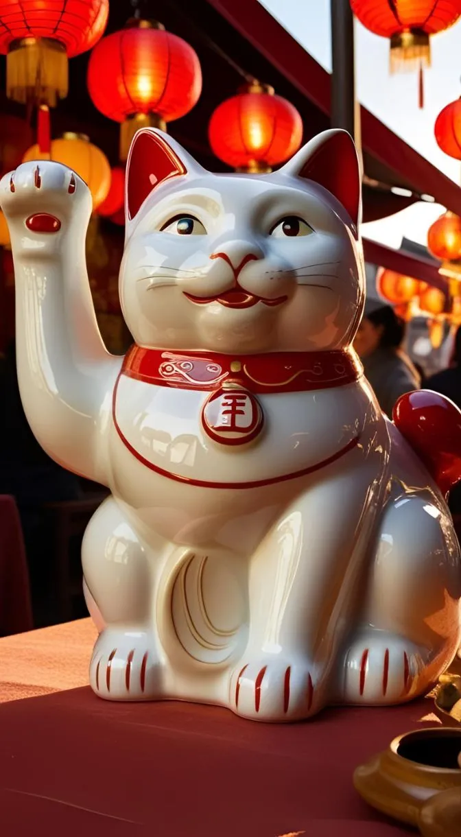 Mèo thần tài 3D với hiệu ứng ánh sáng sống động, mang đến sự phú quý