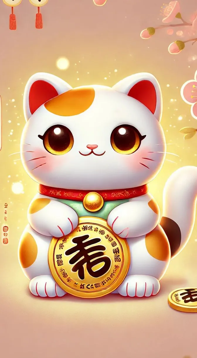 Hình ảnh mèo thần tài đuôi dài duyên dáng, biểu trưng cho may mắn bền vững