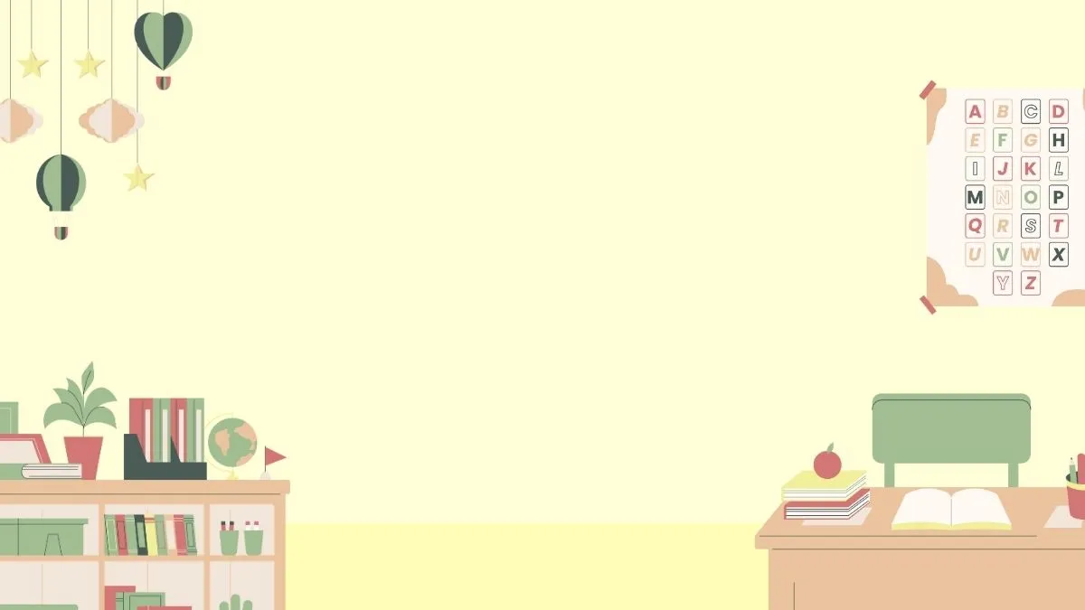 Phông nền mầm non đẹp với bảng học tập và sách vở