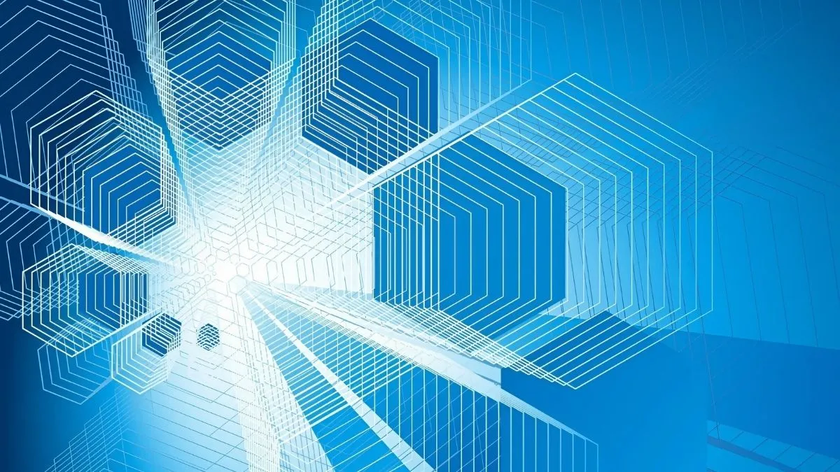 Hình nền Powerpoint xanh dương với hình khối thoi độc đáo