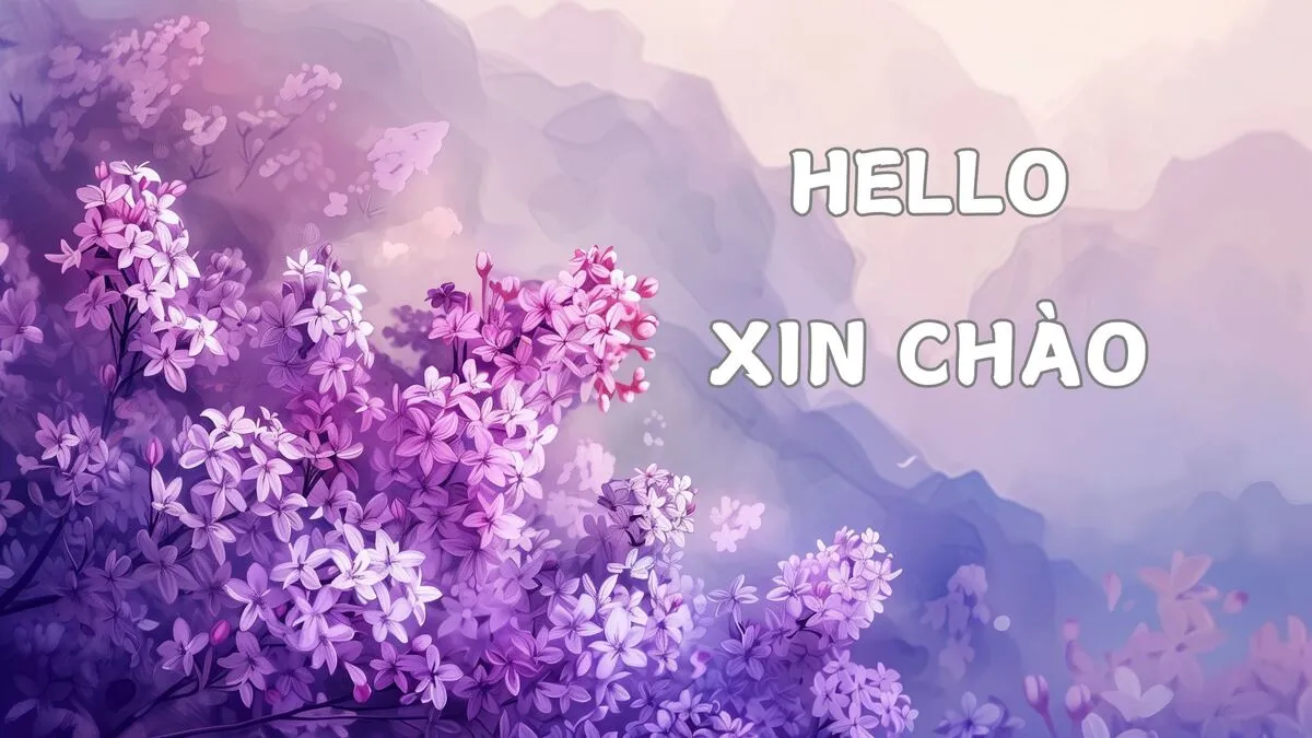 Hình nền slide Powerpoint mở đầu hoa lá màu tím lãng mạn