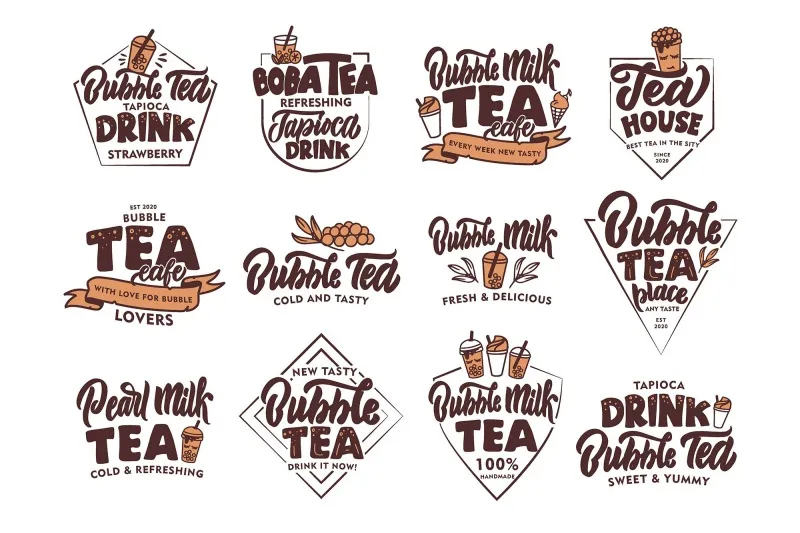 Mẫu logo ly trà sữa đẹp với chữ viết tay độc đáo