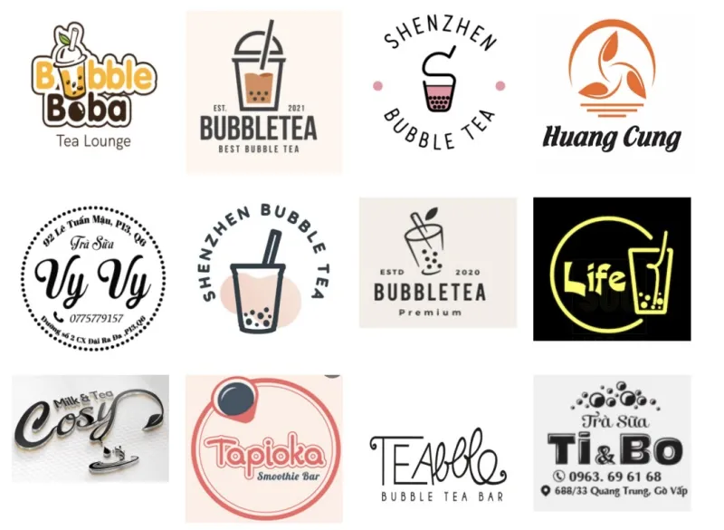 Mẫu logo ly trà sữa đẹp với phối màu tươi sáng