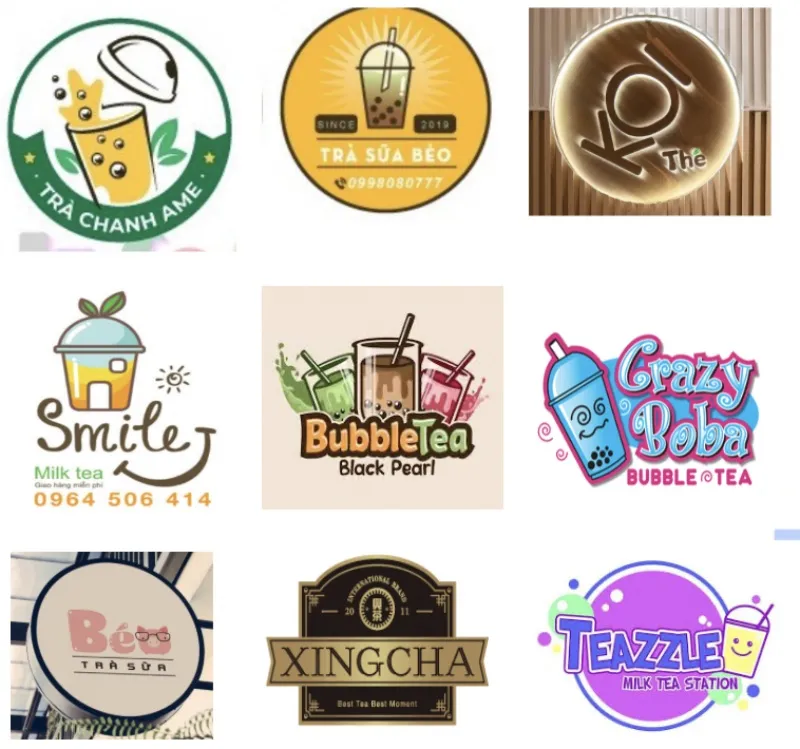 Mẫu logo ly trà sữa đẹp hình lá trà tối giản