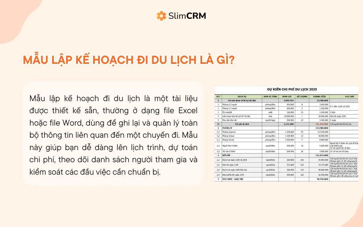 Mẫu lập kế hoạch đi du lịch là gì