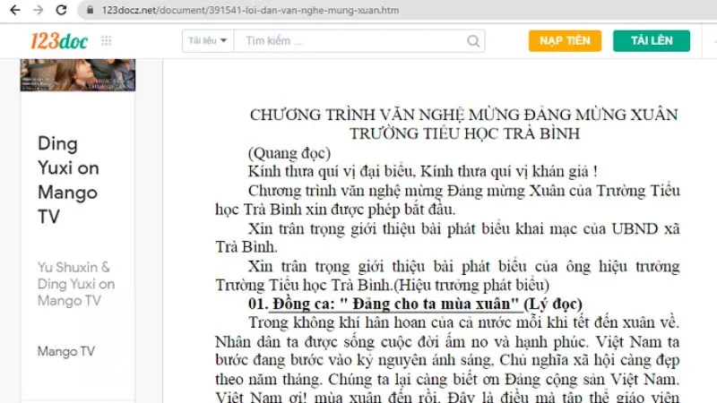 Hình ảnh minh họa thanh địa chỉ trình duyệt với URL của một tài liệu trên 123doc.org, chuẩn bị cho thao tác tải tài liệu miễn phí