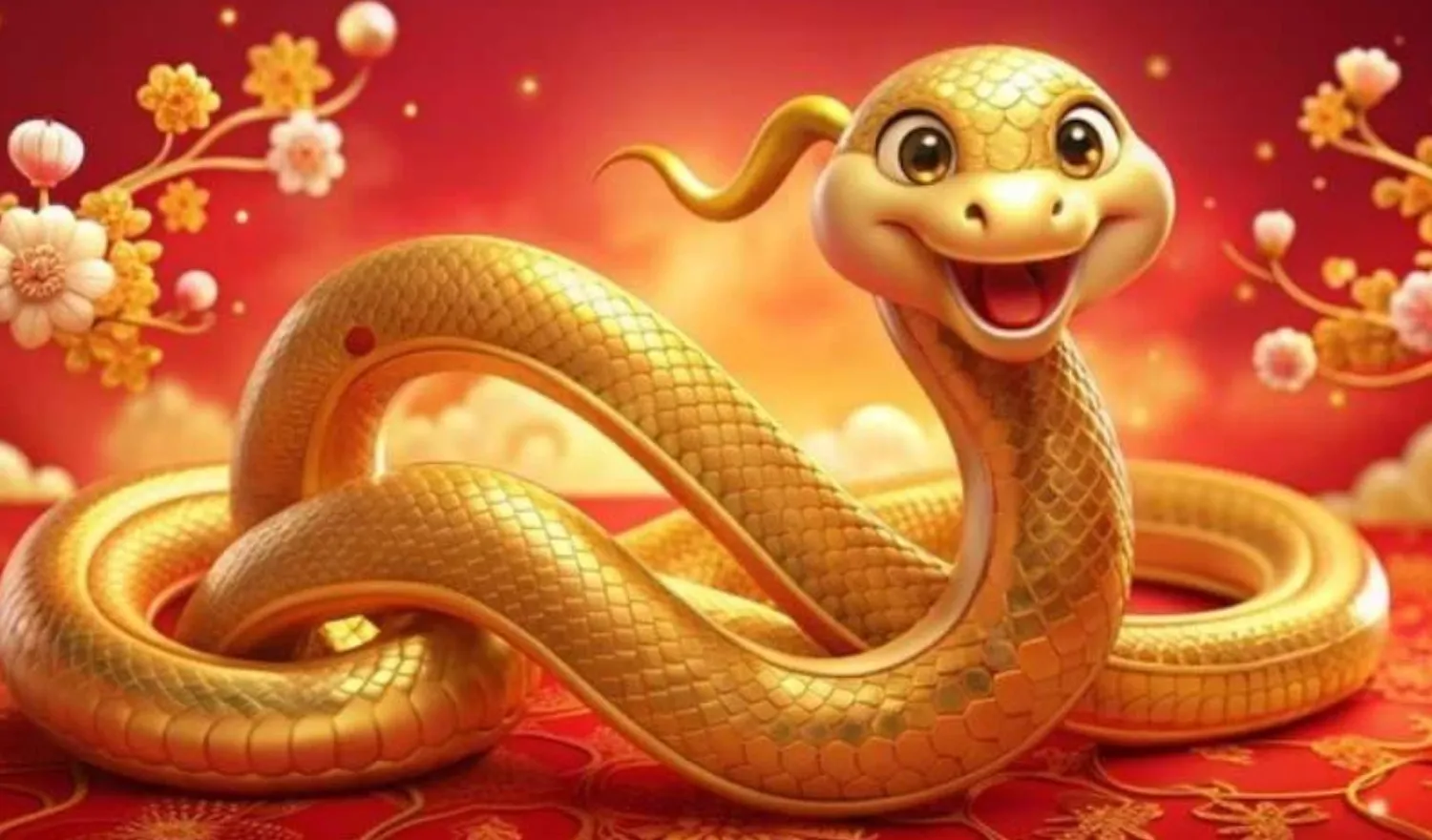 Rắn vàng 3D với chữ Tết 2025