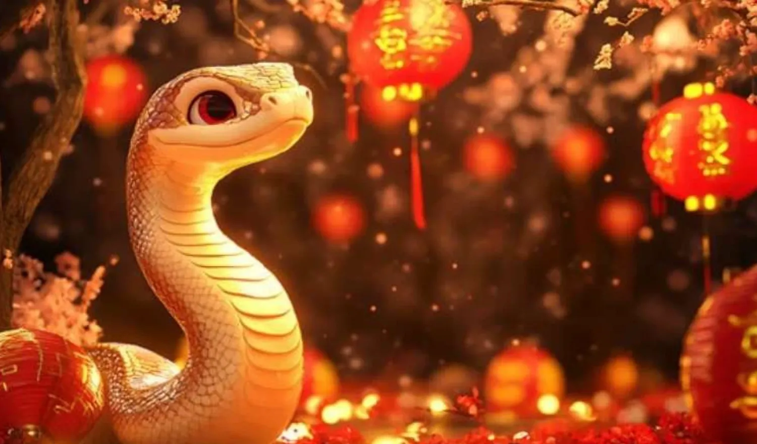Ảnh rắn vàng 3D đang chúc Tết vui nhộn