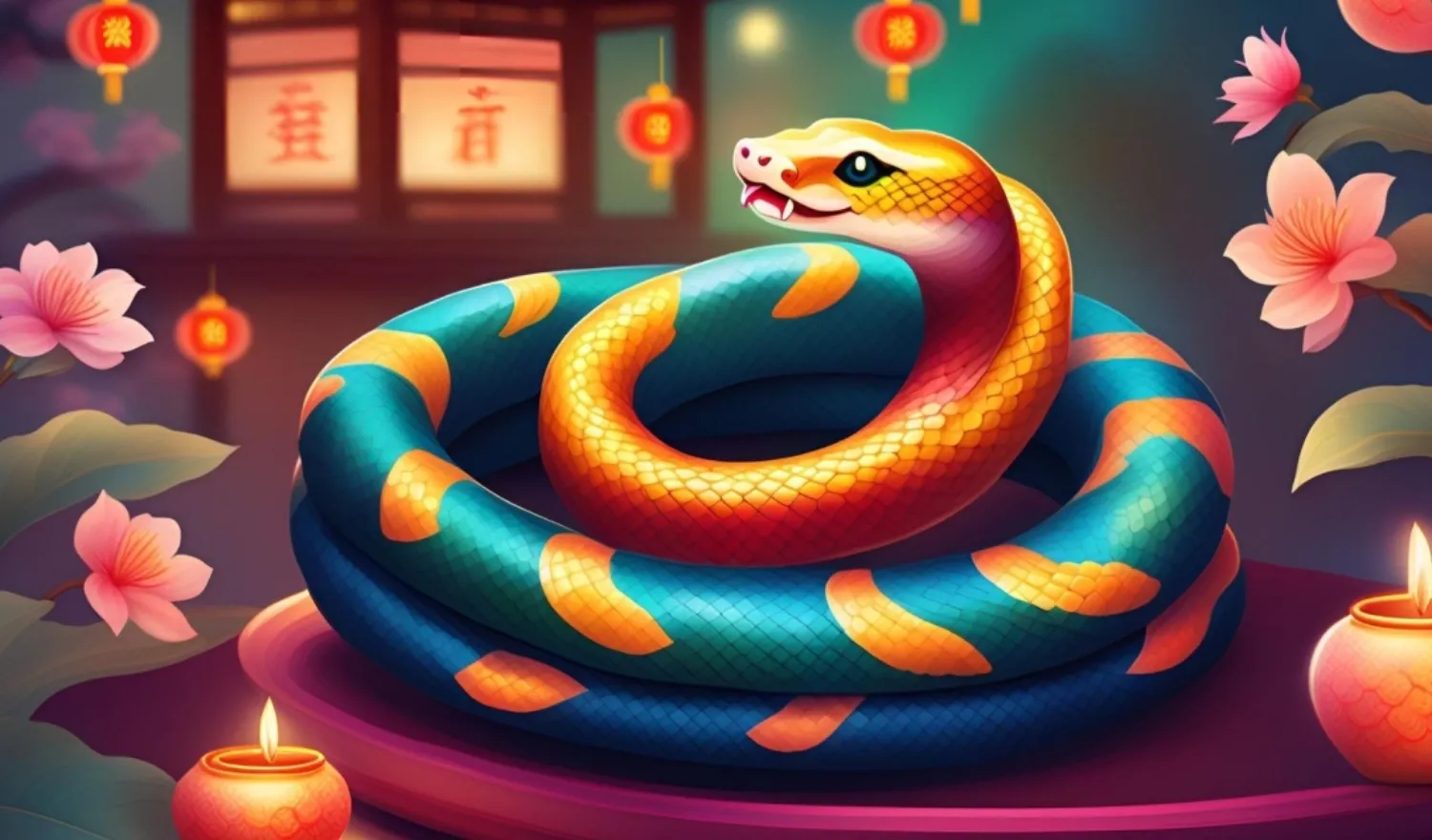 Rắn vàng 3D với hoa văn ngày Tết truyền thống