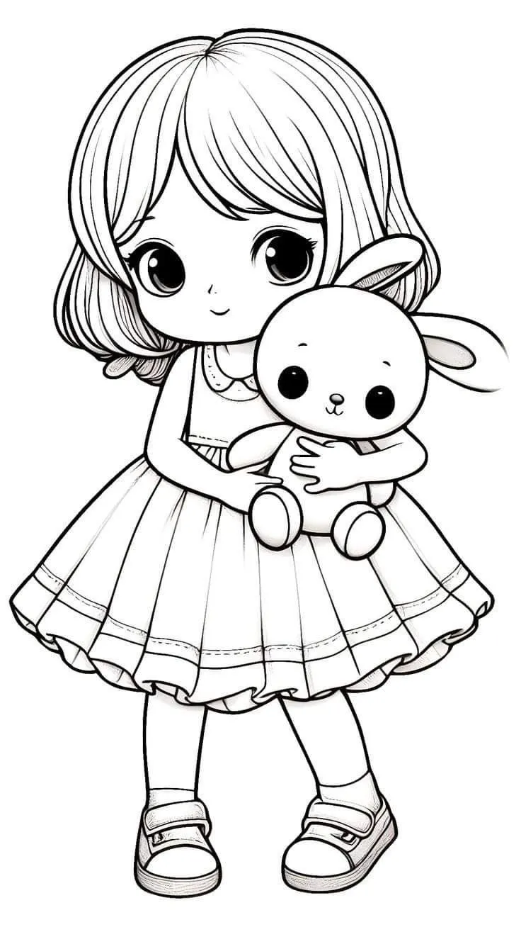 Tranh tô màu cô gái chibi đơn giản, phù hợp cho bé mới bắt đầu