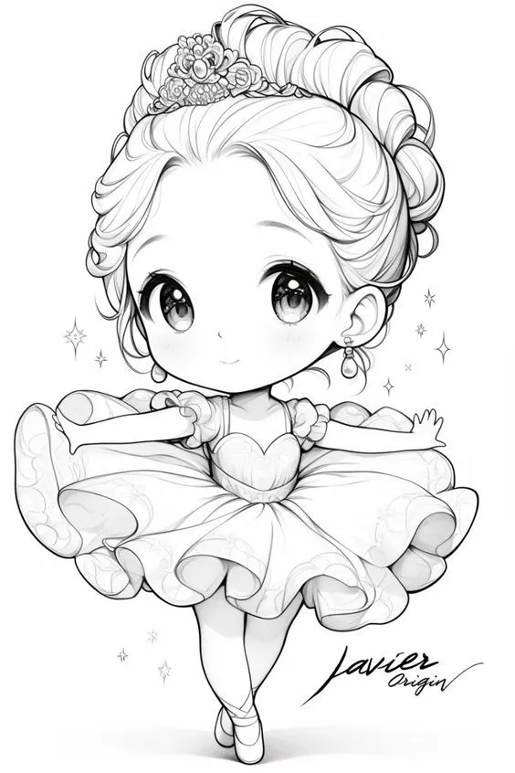 Tranh tô màu cô gái công chúa nhỏ chibi cực đáng yêu
