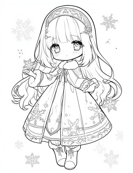 Tranh tô màu công chúa tuyết phiên bản chibi siêu dễ thương