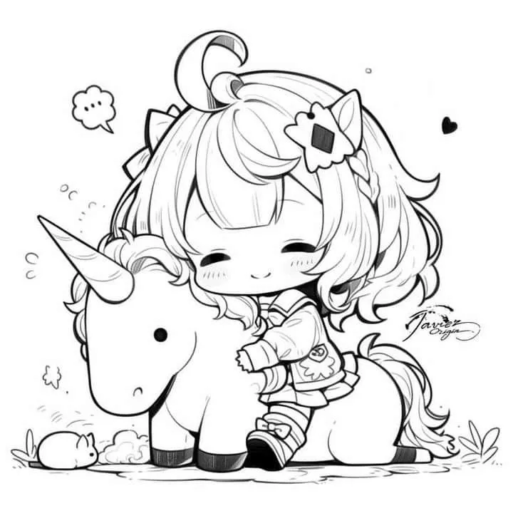 Tranh tô màu cô gái chibi cưỡi ngựa trong khung cảnh đẹp