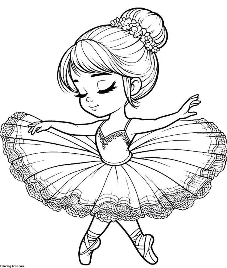 Tranh tô màu cô gái chibi tập múa ba lê uyển chuyển