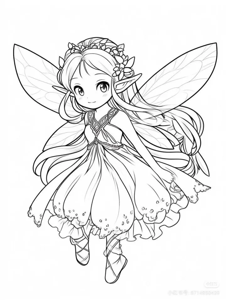 Tranh tô màu cô gái chibi nàng tiên có đôi cánh lộng lẫy