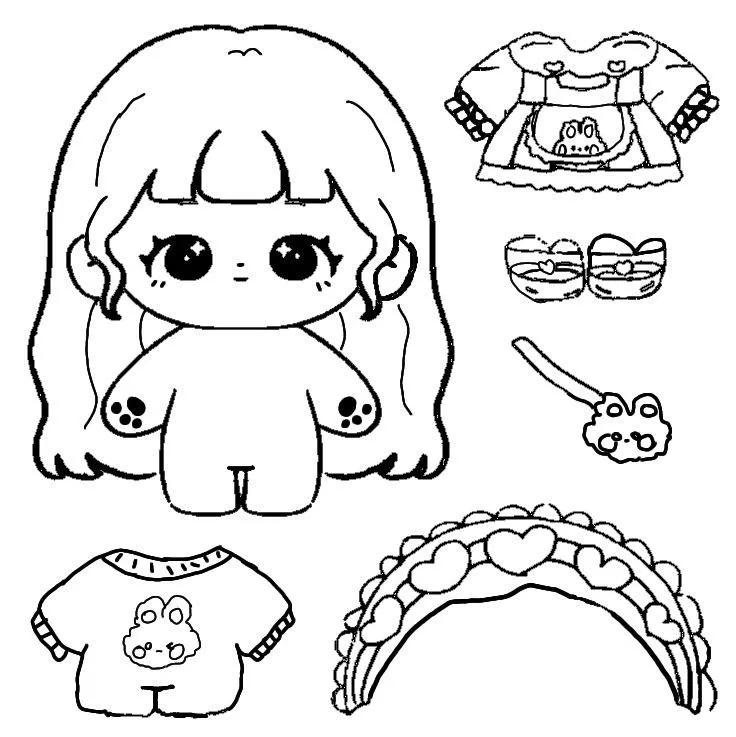 Tranh tô màu thay đồ búp bê chibi giúp bé thỏa sức phối đồ