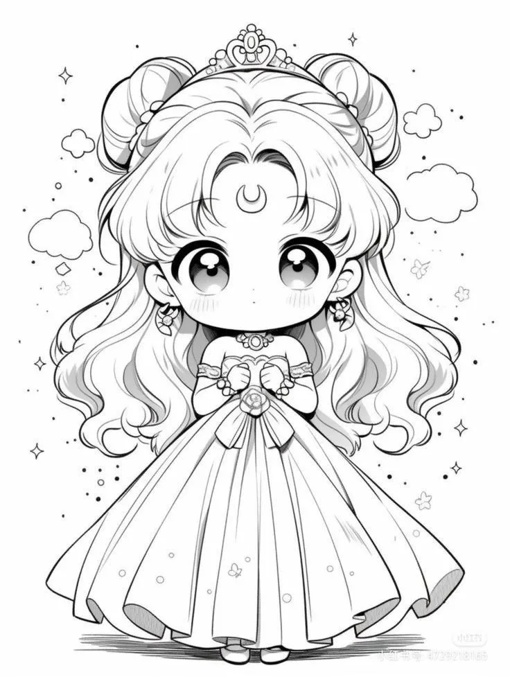 Tranh tô màu thủy thủ mặt trăng phiên bản chibi kinh điển
