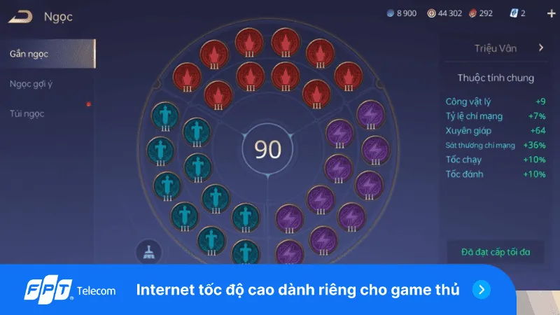 Bảng ngọc tối ưu cho Triệu Vân Liên Quân Mobile, tăng sát thương chí mạng và tốc độ