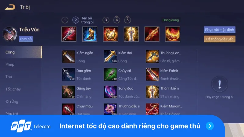 Bộ trang bị tối đa hóa sát thương và chí mạng cho Triệu Vân đi rừng