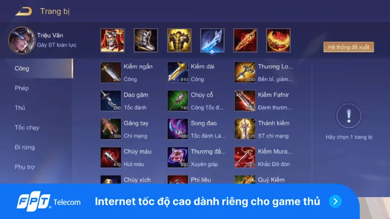 Gợi ý bộ trang bị bán tank hoặc full tank cho Triệu Vân cứng cáp hơn trong giao tranh