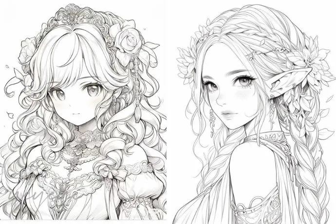 Bức tranh anime với nhiều chi tiết phức tạp, đòi hỏi sự tỉ mỉ khi tô màu, mang lại thử thách cho người muốn tạo ra những tranh tô màu anime đẹp nhất.