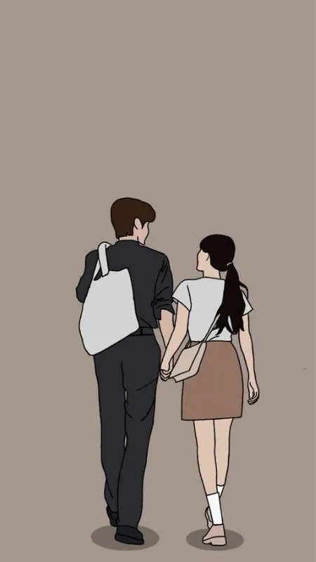 Ảnh cặp đôi hoạt hình chàng và nàng cùng nhau nắm tay sau giờ làm