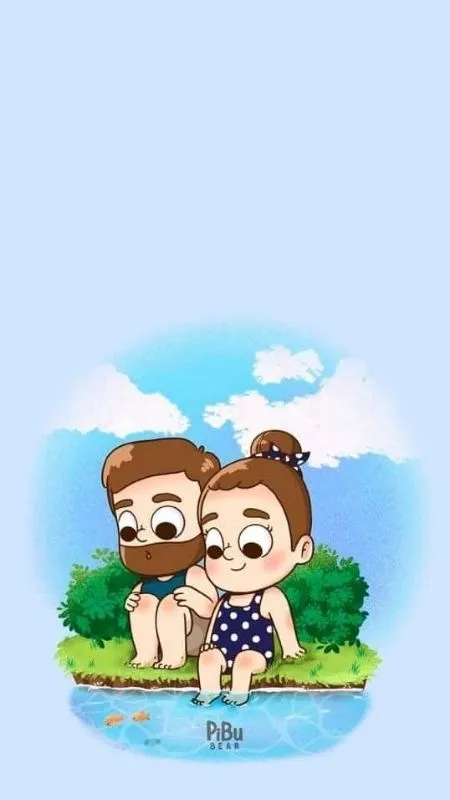 Cặp đôi hoạt hình chibi đi tắm biển vui vẻ, đáng yêu