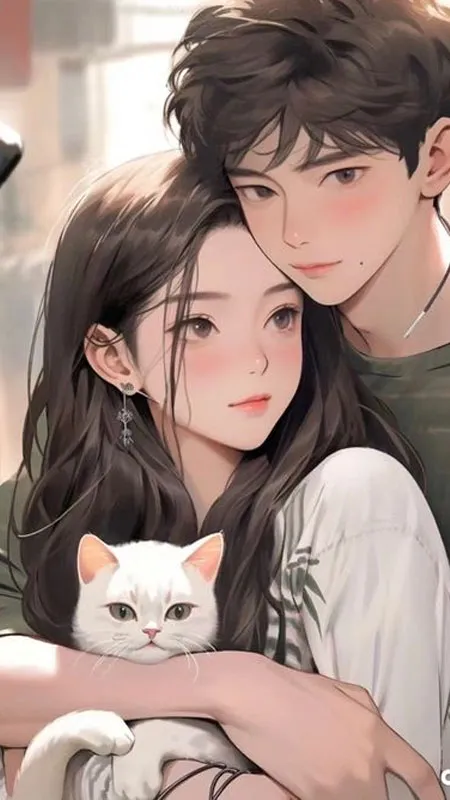 hình nền anime đôi cute nhìn hoàng hôn