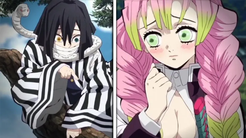hình Iguro Obanai và Kanroji Mitsuri cute
